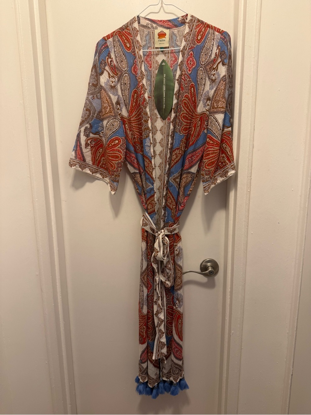 FARM Rio Paisley Print Tassel Swim Coverup in Red, Blue, White